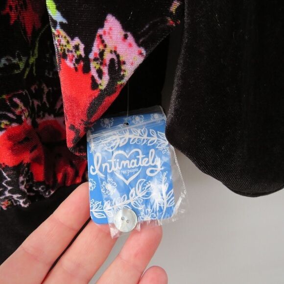 Free People Intimately Large Babe Slouchy Black Velvet Floral Blouson Bodysuit - Picture 8 of 15